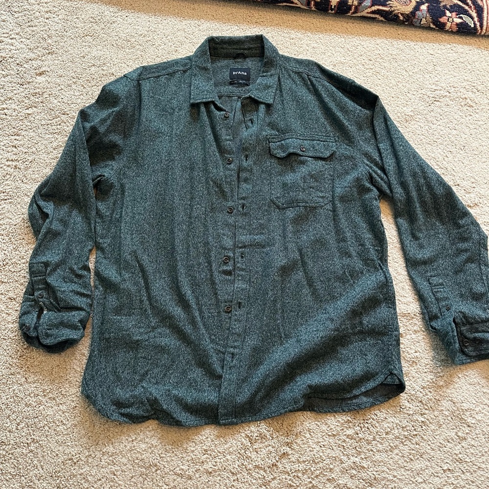Prana Dark Green/Orange and Black Textured Button Up Shirt COMBO